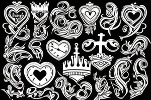 religious, tattoo with clouds, heart, doves, clock, a crown tattoo idea