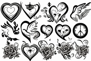 religious, tattoo with clouds, heart, doves, clock, a crown tattoo idea