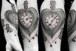 tattoo with clouds, heart, doves, clock, a crown tattoo idea
