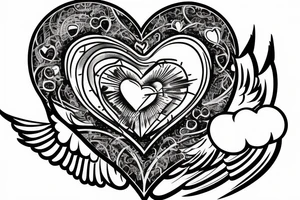 tattoo with clouds, heart, doves, angels, clock, a crown tattoo idea