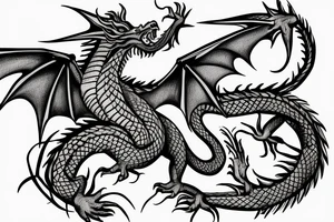 the dragon stands on its hind legs, dressed in a coat, holding a Thompson machine gun tattoo idea