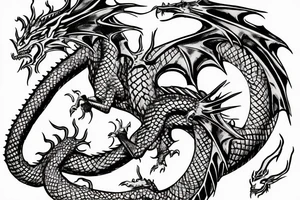 the dragon stands on its hind legs, dressed in a coat, holding a Thompson machine gun tattoo idea