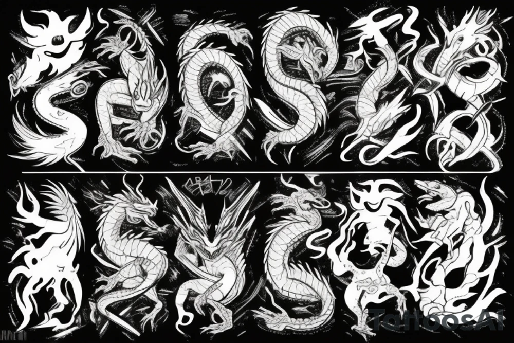 Dragon between planets in graffiti style, black and white, head on left chest, body follows hand, tail ends on bone tattoo idea