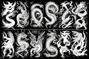 Dragon between planets in graffiti style, black and white, head on left chest, body follows hand, tail ends on bone tattoo idea