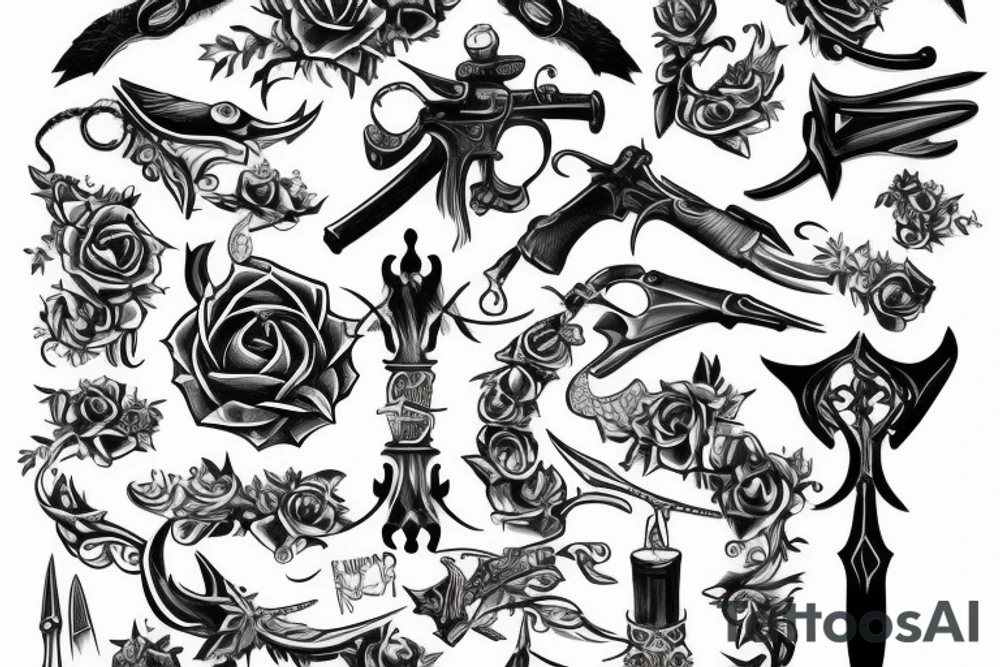 helsing tattoo with weapons tattoo idea