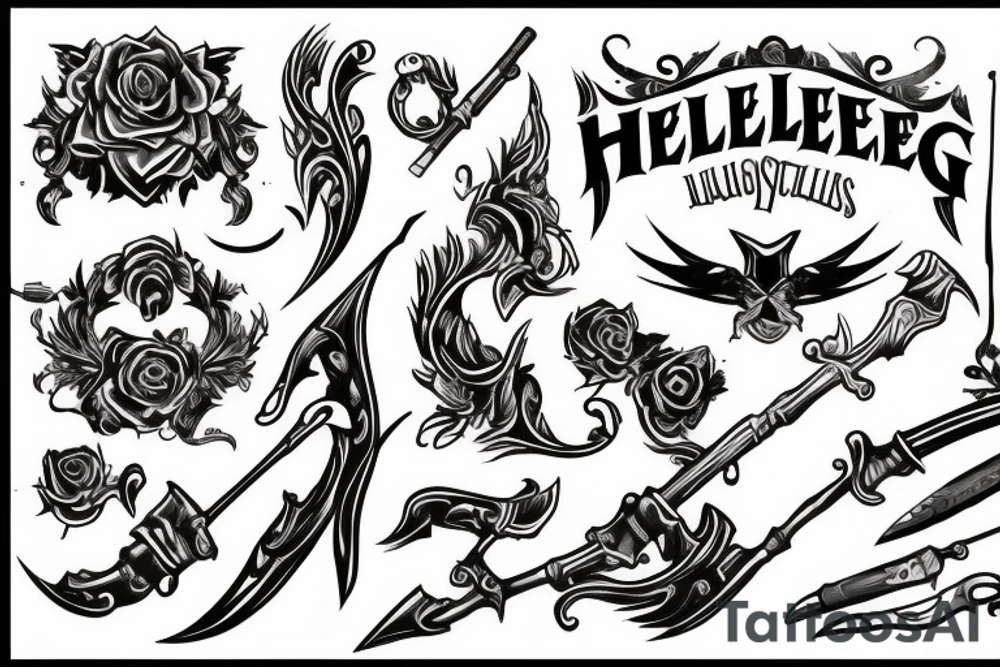 helsing tattoo with weapons tattoo idea