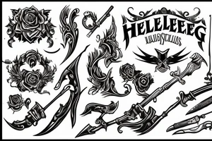 helsing tattoo with weapons tattoo idea