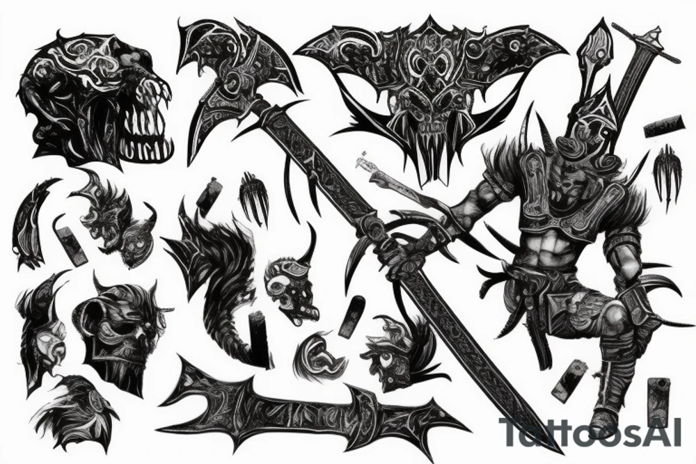 berserker with a sword covered in blood tattoo idea