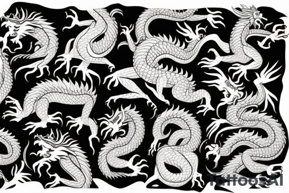 The head of the dragon is on the chest, the body of the dragon goes along the hand and ends in the palm tattoo idea