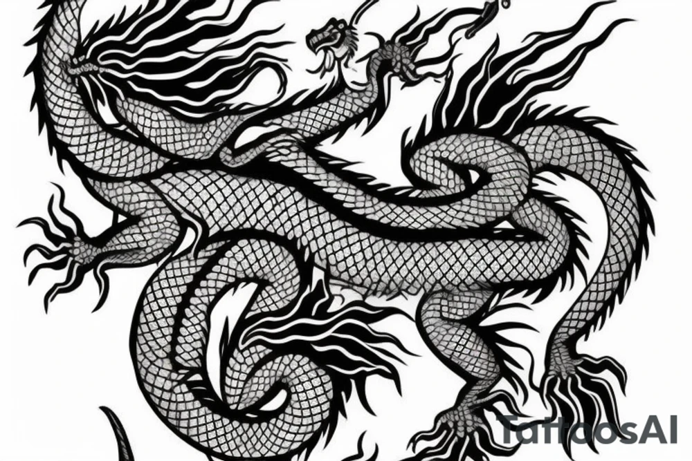 The head of the dragon is on the chest, the body of the dragon goes along the hand and ends in the palm tattoo idea