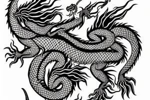 The head of the dragon is on the chest, the body of the dragon goes along the hand and ends in the palm tattoo idea