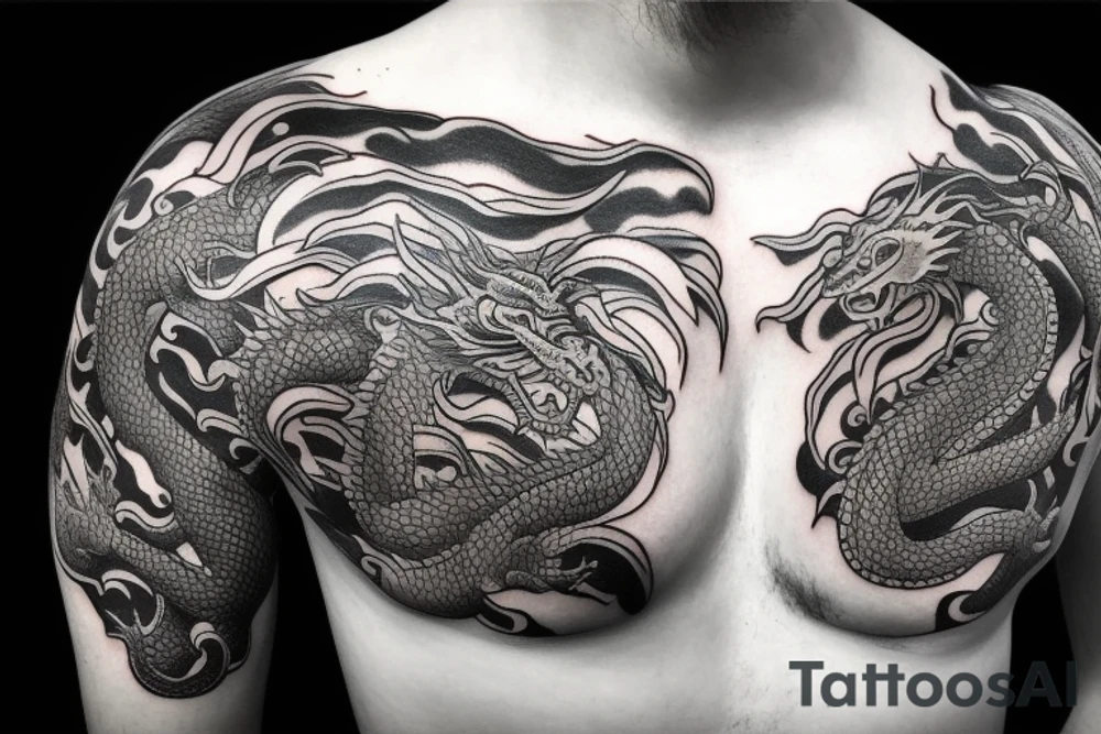 dragon's head on the chest, the dragon's body goes along the hand ending in the palm, Sleeve tattoo idea