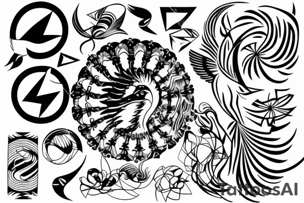 Phoenix abstract long whimsical tattoo idea