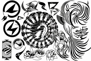 Phoenix abstract long whimsical tattoo idea