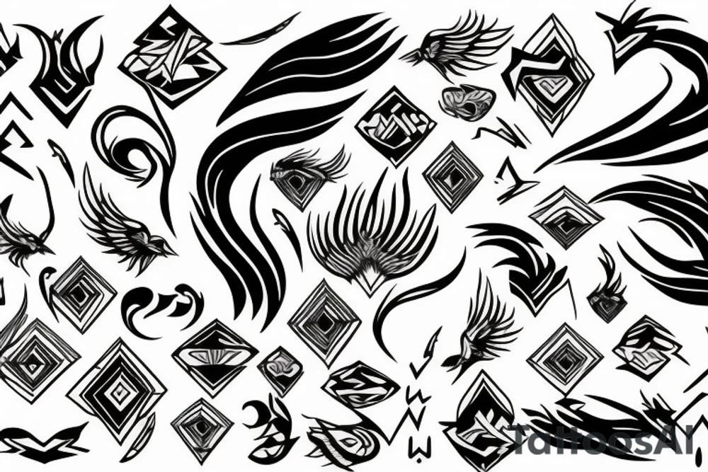 Phoenix abstract long whimsical tattoo idea