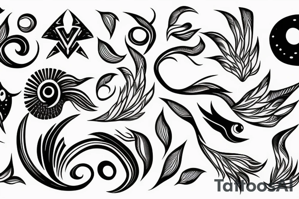 Phoenix abstract long whimsical tattoo idea