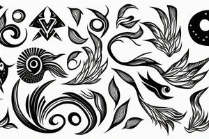 Phoenix abstract long whimsical tattoo idea