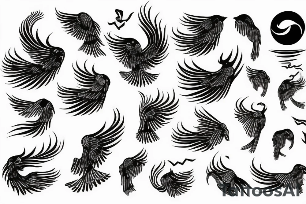 Phoenix abstract long whimsical tattoo idea