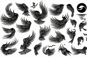 Phoenix abstract long whimsical tattoo idea