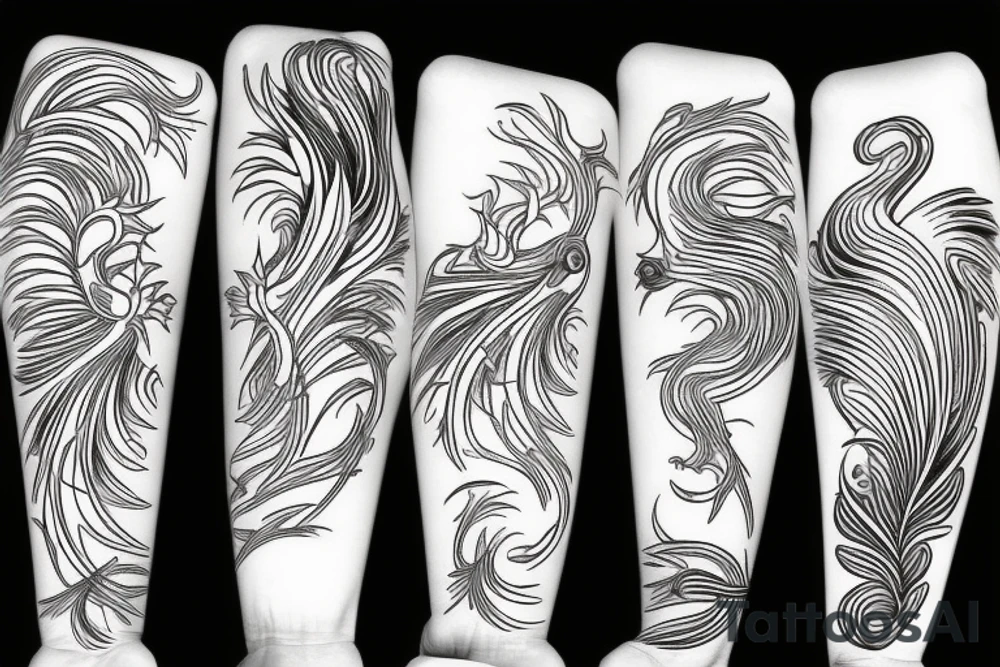 Phoenix abstract long whimsical tattoo idea