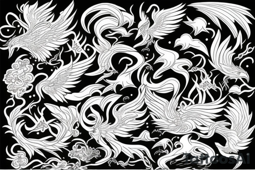 Phoenix  long whimsical tattoo idea