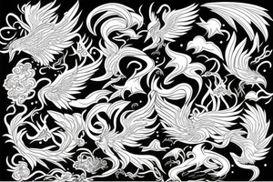 Phoenix  long whimsical tattoo idea