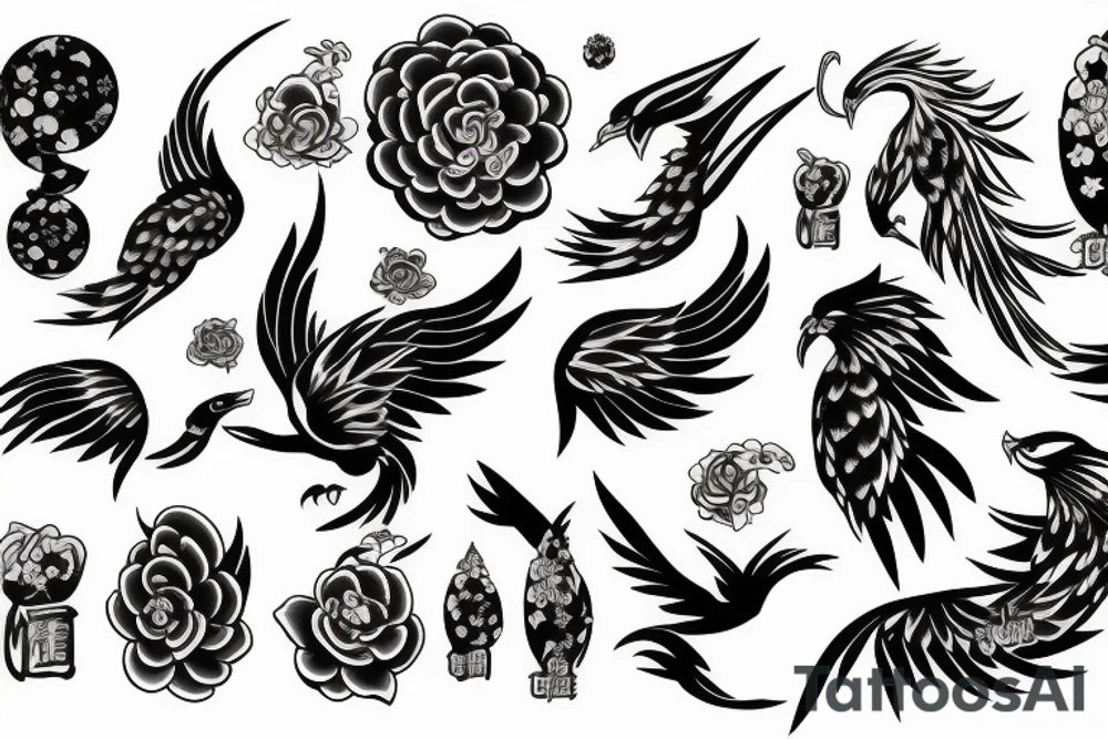 Phoenix  long whimsical tattoo idea