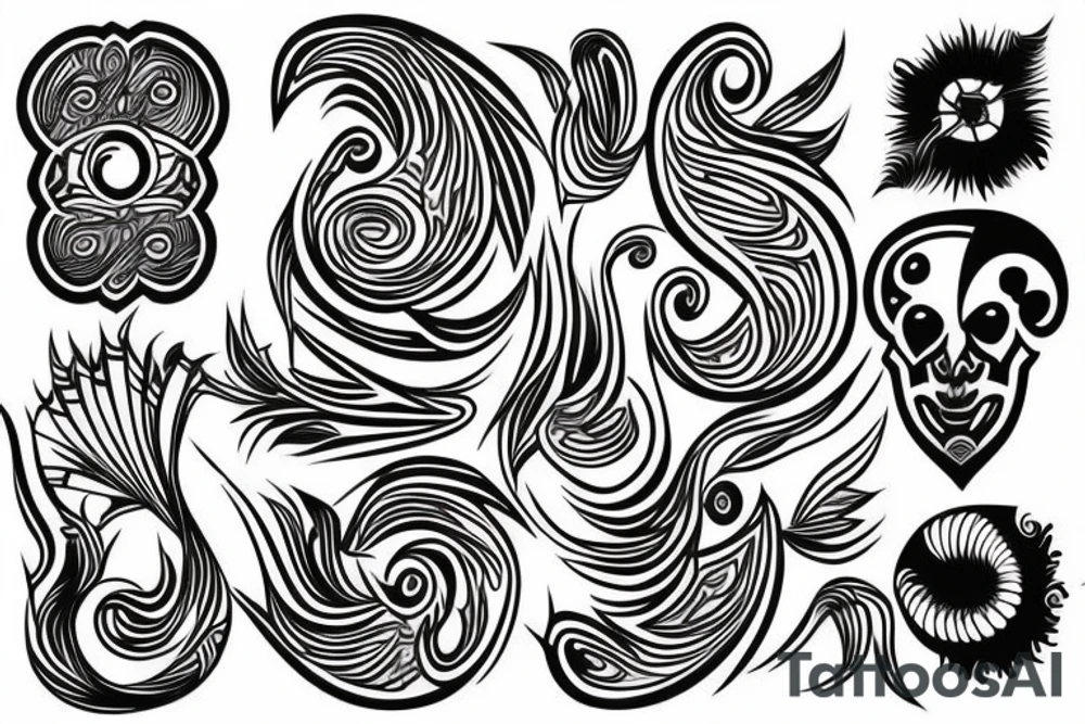 Black and white tattoo print vector graphic: fire and lines tattoo idea