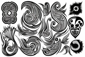Black and white tattoo print vector graphic: fire and lines tattoo idea