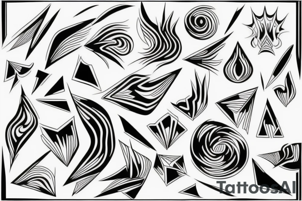 Black and white tattoo print vector graphic: fire and lines tattoo idea
