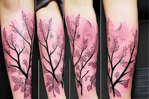 aesthetic Japanese moon and pink leaves on trees forearm tattoo tattoo idea