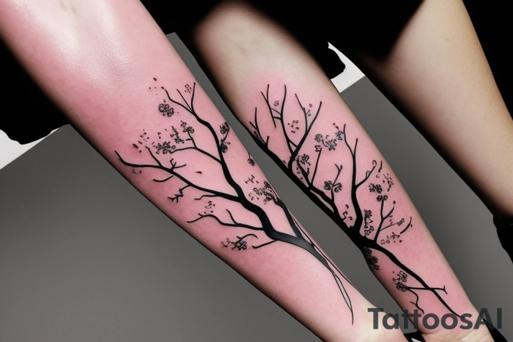 aesthetic Japanese moon and pink leaves on trees forearm tattoo tattoo idea