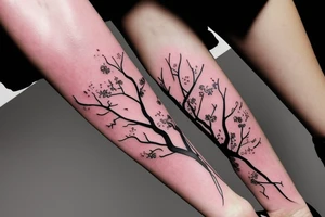 aesthetic Japanese moon and pink leaves on trees forearm tattoo tattoo idea