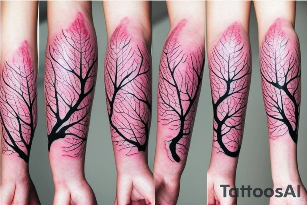 aesthetic Japanese moon and pink leaves on trees forearm tattoo tattoo idea