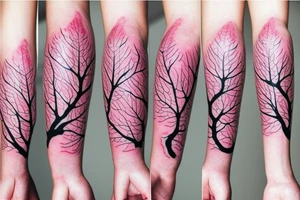 aesthetic Japanese moon and pink leaves on trees forearm tattoo tattoo idea