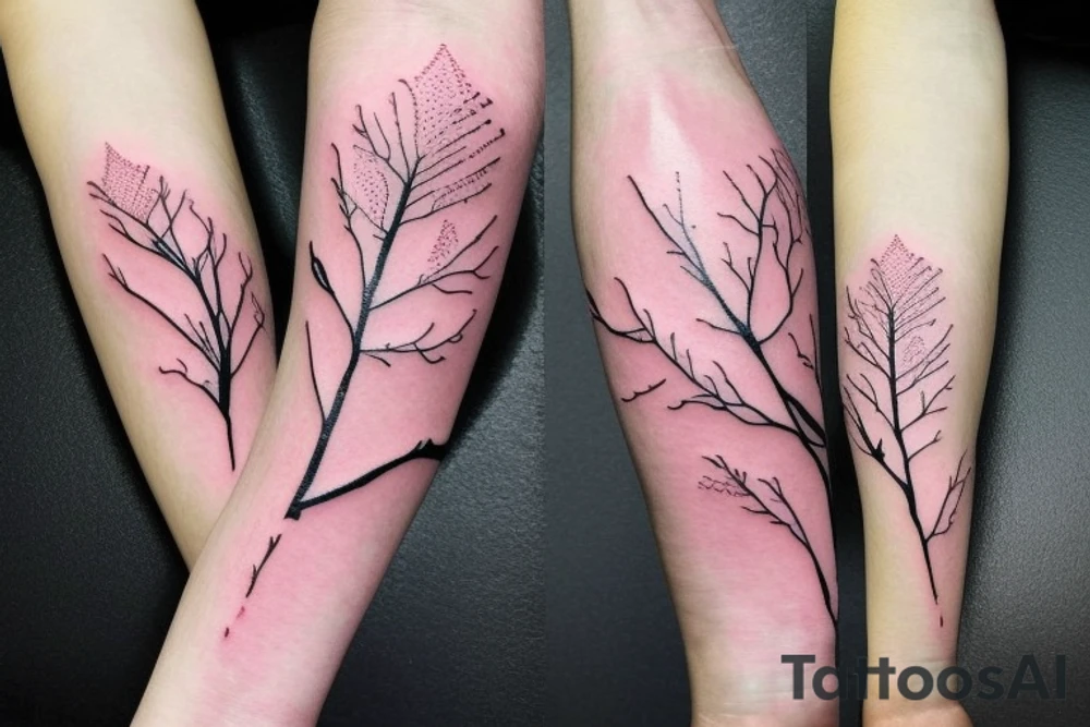 aesthetic Japanese moon and pink leaves on trees forearm tattoo tattoo idea