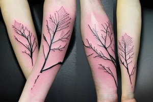 aesthetic Japanese moon and pink leaves on trees forearm tattoo tattoo idea