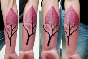 aesthetic Japanese moon and pink leaves on trees forearm tattoo tattoo idea