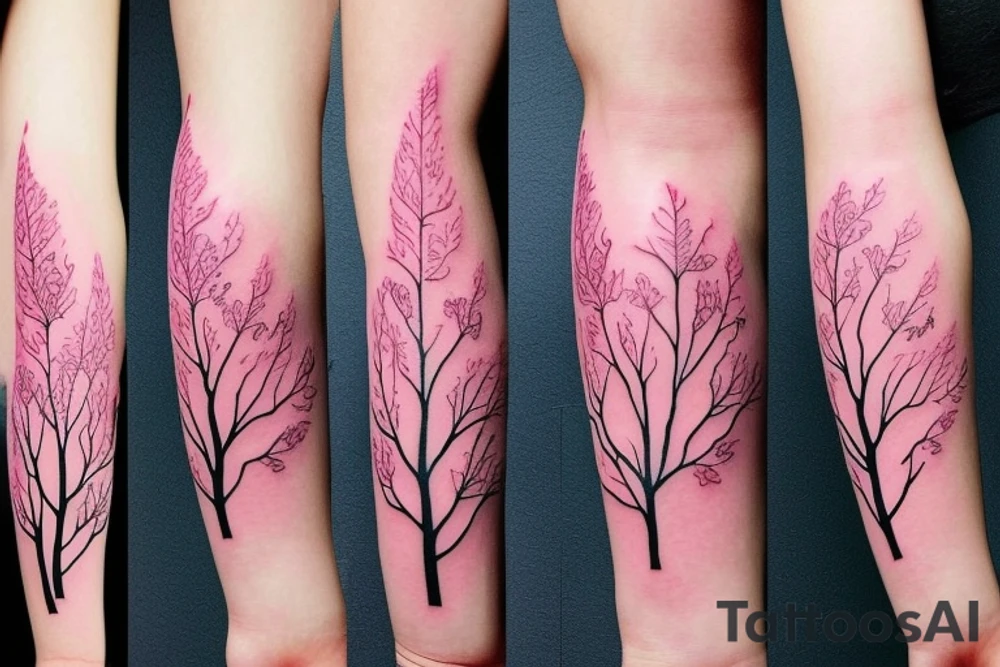 aesthetic Japanese moon and pink leaves on trees forearm tattoo tattoo idea