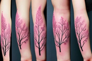 aesthetic Japanese moon and pink leaves on trees forearm tattoo tattoo idea