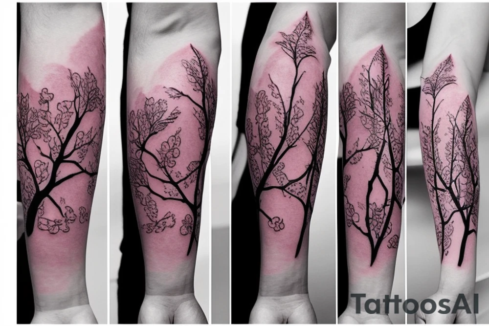 aesthetic Japanese moon and pink leaves on trees forearm tattoo tattoo idea
