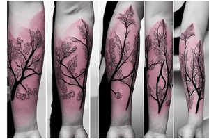 aesthetic Japanese moon and pink leaves on trees forearm tattoo tattoo idea