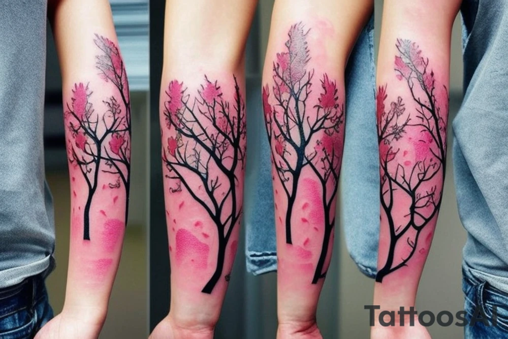 aesthetic Japanese moon and pink leaves on trees forearm tattoo tattoo idea
