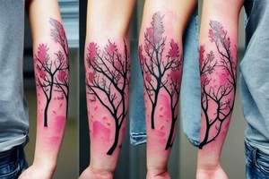aesthetic Japanese moon and pink leaves on trees forearm tattoo tattoo idea