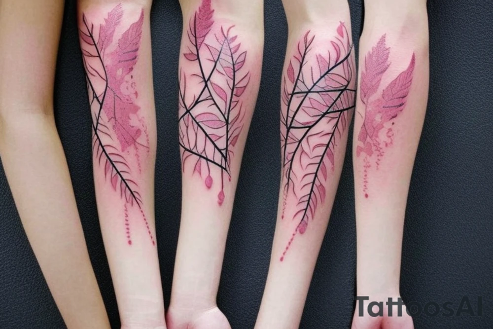 aesthetic Japanese moon and pink leaves on trees forearm tattoo tattoo idea