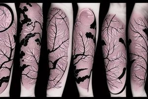 aesthetic, Japanese, moon, pink leaves on trees, forearm tattoo, dragon tattoo idea