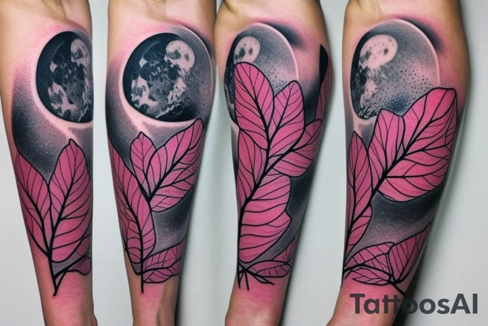 aesthetic, Japanese, moon, pink leaves on trees, forearm tattoo, dragon tattoo idea