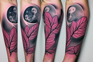 aesthetic, Japanese, moon, pink leaves on trees, forearm tattoo, dragon tattoo idea
