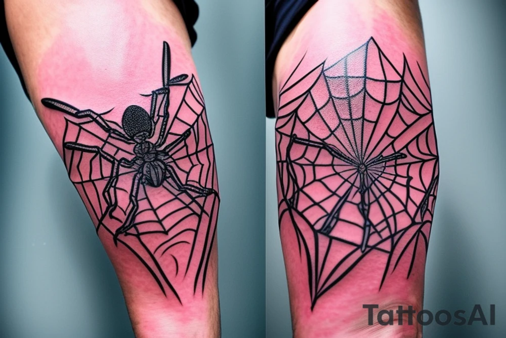 pink flower, spider, spider webs, neck tattoo tattoo idea