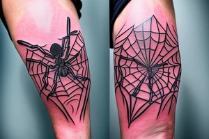 pink flower, spider, spider webs, neck tattoo tattoo idea
